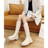 Vカット厚底ロングブーツ レディース 黒 | Amulet | 詳細画像13 