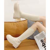 Vカット厚底ロングブーツ レディース 黒 | Amulet | 詳細画像3 