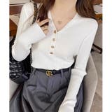 Vネックデザインボタンリブニット レディース 長袖 | Amulet | 詳細画像10