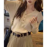 Vネックデザインボタンリブニット レディース 長袖 | Amulet | 詳細画像12