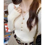 Vネックデザインボタンリブニット レディース 長袖 | Amulet | 詳細画像13