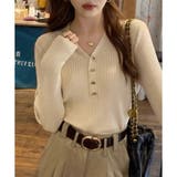 Vネックデザインボタンリブニット レディース 長袖 | Amulet | 詳細画像15