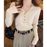 Vネックデザインボタンリブニット レディース 長袖 | Amulet | 詳細画像2