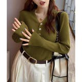 Vネックデザインボタンリブニット レディース 長袖 | Amulet | 詳細画像25