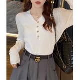 Vネックデザインボタンリブニット レディース 長袖 | Amulet | 詳細画像26