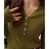 Vネックデザインボタンリブニット レディース 長袖 | Amulet | 詳細画像30