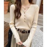 Vネックデザインボタンリブニット レディース 長袖 | Amulet | 詳細画像6