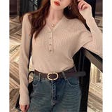 Vネックデザインボタンリブニット レディース 長袖 | Amulet | 詳細画像7