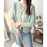 グリーン | クルーネックニットカーディガン レディース 長袖 | Amulet