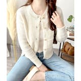 ホワイト | クルーネックニットカーディガン レディース 長袖 | Amulet