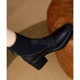 ニット切替スクエアトゥショートブーツ レディース チャンキーヒール | Amulet | 詳細画像10 