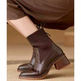 ニット切替スクエアトゥショートブーツ レディース チャンキーヒール | Amulet | 詳細画像12 