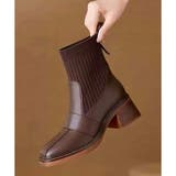 ニット切替スクエアトゥショートブーツ レディース チャンキーヒール | Amulet | 詳細画像14 