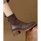 ニット切替スクエアトゥショートブーツ レディース チャンキーヒール | Amulet | 詳細画像15 