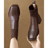 ニット切替スクエアトゥショートブーツ レディース チャンキーヒール | Amulet | 詳細画像17 