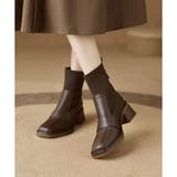 ニット切替スクエアトゥショートブーツ レディース チャンキーヒール | Amulet | 詳細画像2 