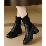 ニット切替スクエアトゥショートブーツ レディース チャンキーヒール | Amulet | 詳細画像6 