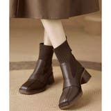 ニット切替スクエアトゥショートブーツ レディース チャンキーヒール | Amulet | 詳細画像7 