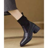 ニット切替スクエアトゥショートブーツ レディース チャンキーヒール | Amulet | 詳細画像8 