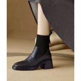 ニット切替スクエアトゥショートブーツ レディース チャンキーヒール | Amulet | 詳細画像9 