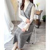 チェック柄Vネックロングジャンパースカート レディース 春秋冬 | Amulet | 詳細画像14