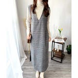チェック柄Vネックロングジャンパースカート レディース 春秋冬 | Amulet | 詳細画像16