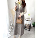 チェック柄Vネックロングジャンパースカート レディース 春秋冬 | Amulet | 詳細画像2