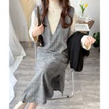 チェック柄Vネックロングジャンパースカート レディース 春秋冬 | Amulet | 詳細画像3