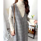 チェック柄Vネックロングジャンパースカート レディース 春秋冬 | Amulet | 詳細画像4