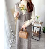 レッド | チェック柄Vネックロングジャンパースカート レディース 春秋冬 | Amulet