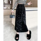 ブラック | ベロア風ロングスカート レディース 秋冬 | Amulet