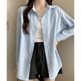 ブルー | ナチュラルワッシャー風シャツ 前開き 長袖 | Amulet