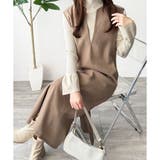 ベージュ | ナチュラルキーネックジャンパースカート 体型カバー ロングワンピース | Amulet