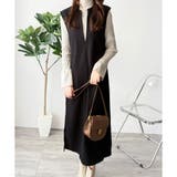 ブラック | ナチュラルキーネックジャンパースカート 体型カバー ロングワンピース | Amulet