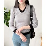 レイヤード風Vネックリブニット ニット トップス | Amulet | 詳細画像2 