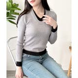 レイヤード風Vネックリブニット ニット トップス | Amulet | 詳細画像3 