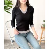 レイヤード風Vネックリブニット ニット トップス | Amulet | 詳細画像4 