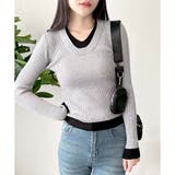 レイヤード風Vネックリブニット ニット トップス | Amulet | 詳細画像6 