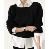 ブラック | スクエアネックゆるニットセーター ニットプルオーバー リラックス | Amulet