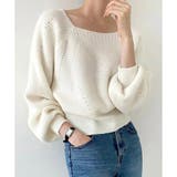 ホワイト | スクエアネックゆるニットセーター ニットプルオーバー リラックス | Amulet