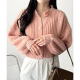ピンク | バルーンスリーブショートカーディガン ニット 羽織り | Amulet