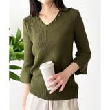 カーキ | フェイクパールベルスリーブリブニット ニット トップス | Amulet
