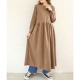 ブラウン | ウエスト切替ロングワンピース レディース 長袖 | Amulet