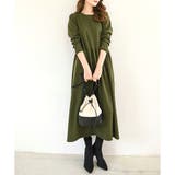 カーキ | ウエスト切替ロングワンピース レディース 長袖 | Amulet
