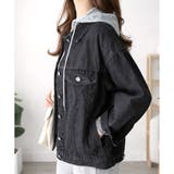ブラック | フード付きデニムライクジャケット レディース カジュアル | Amulet