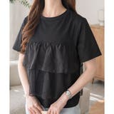 ブラック | シアーフリルドッキングTシャツ レディース 半袖 | Amulet