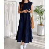 ネイビー | ノースリーブティアードフレアロングワンピース レディース おしゃれ | Amulet
