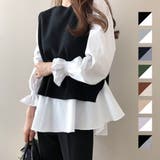 ニットベスト付きブラウス オフィス シンプル シャツ 秋 冬 レディース | Amulet | 詳細画像1 
