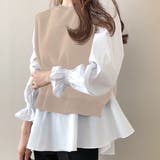 ベージュ×ホワイト | ニットベスト付きブラウス オフィス シンプル シャツ 秋 冬 レディース | Amulet