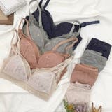 下着 くすみカラーホワイトステッチフラワー刺繍ノンワイヤーブラ&ショーツセット | marcydorn | 詳細画像2